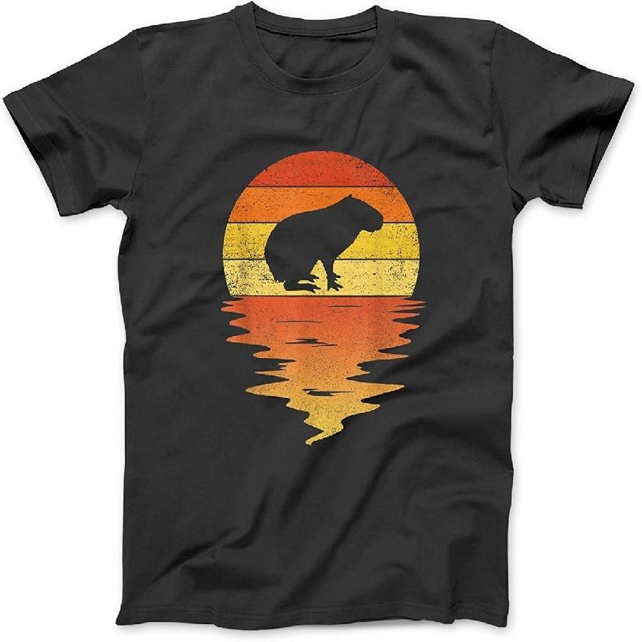 Футболка с капибарой 70-х Винтаж Ретро Закат Капибара Футболка NGO Мужская Женская Толстовка Худи Лонгслив Подарок Черный S