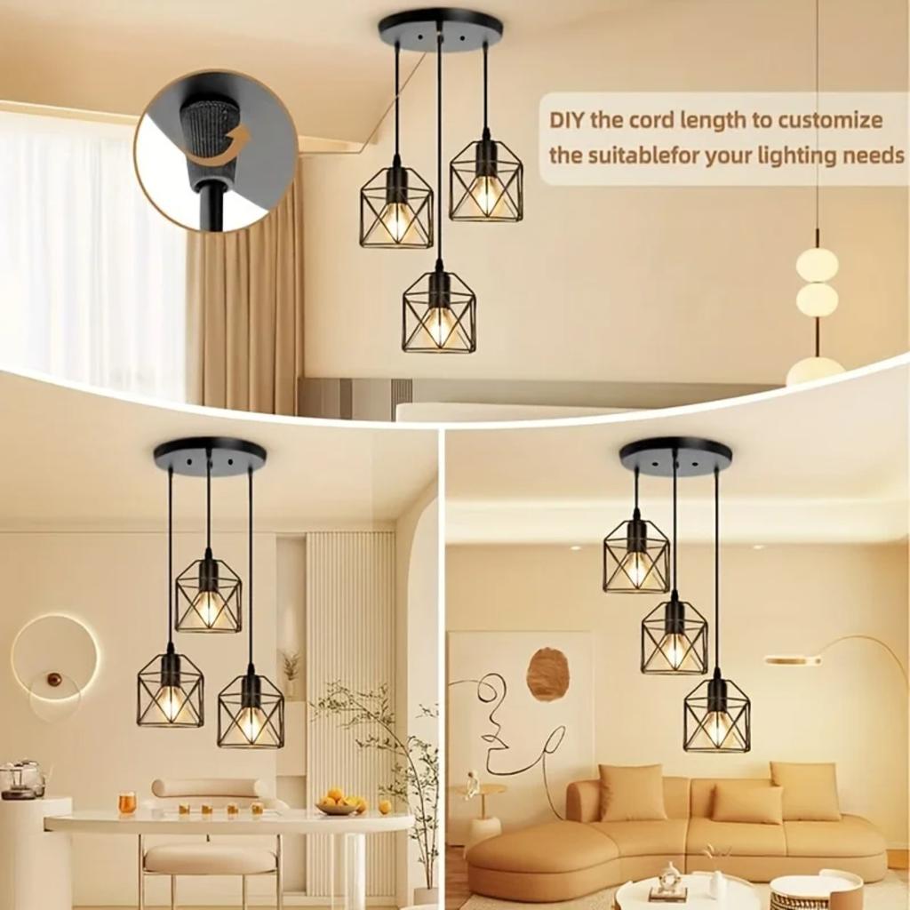 New Vintage Black Metal Shade Pendant Lamp Chandelier for Living and Dining Room