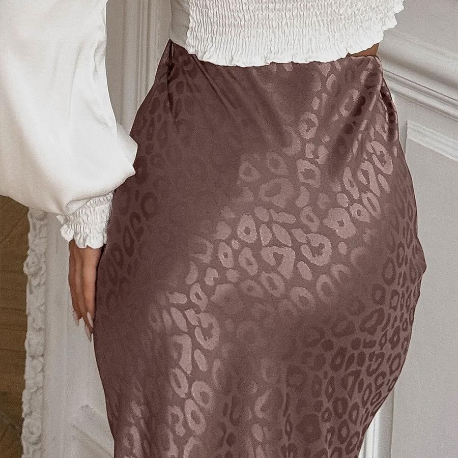 GMXIA Fusta cu jumătate de corp cu imprimeu leopard jacquard New Trend de vară Fusta lungă pe jumătate cu imprimeu leopard, jacquard