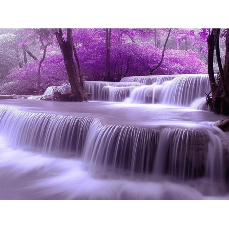 Diymood DIY 5D Diamond Painting Kits for Adults Purple Woods Waterfall - Diamond Art Kits for Adults | Full Drill Round | Crystal Mosaic Picture |