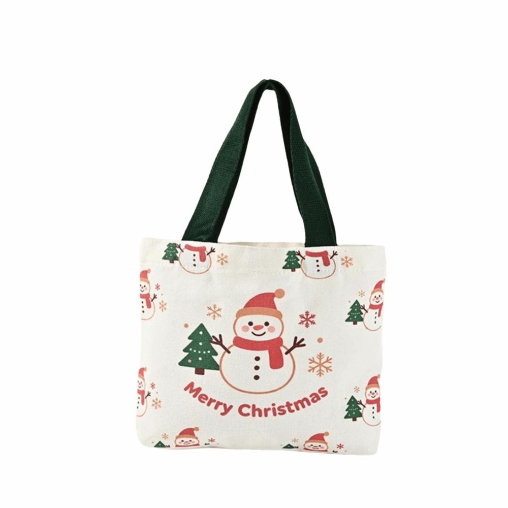 New Canvas Christmas Handbag Santa Snowman Reindeer Printed Reusable Shopping Bags Foldable Shoulder Bag Christmas Shopping