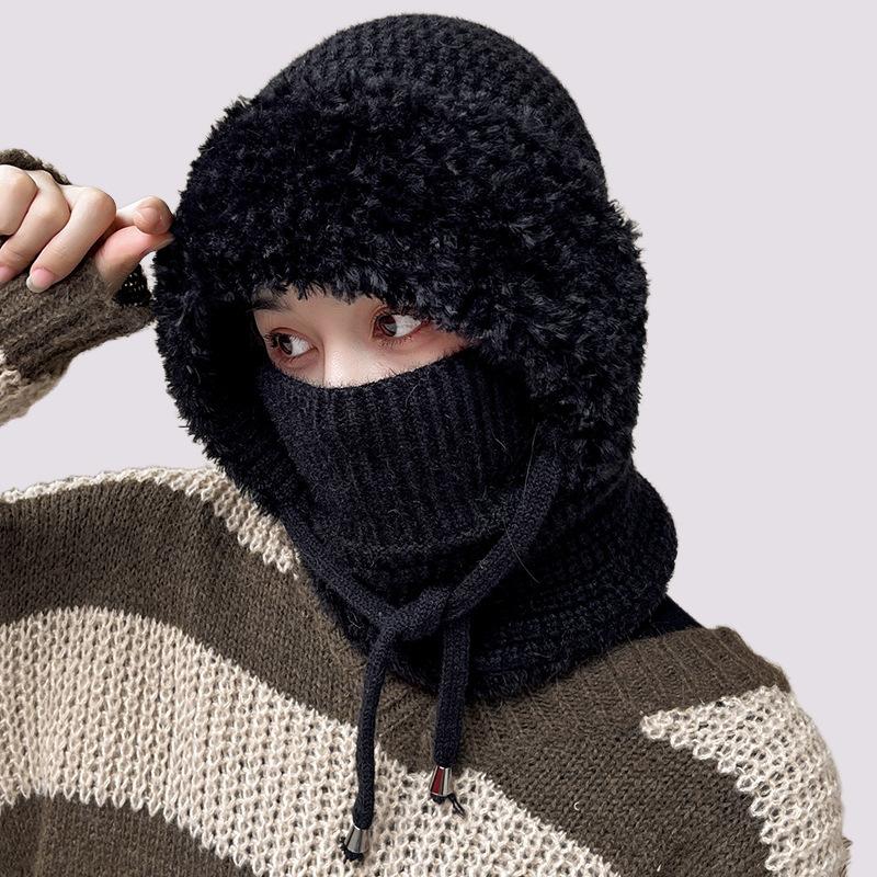 Thermal Knit Winter Hat Mask for Women Fleece Lined Outdoor Sports Full Face Cover Windproof Neck Gaiter for Cycling Skiing