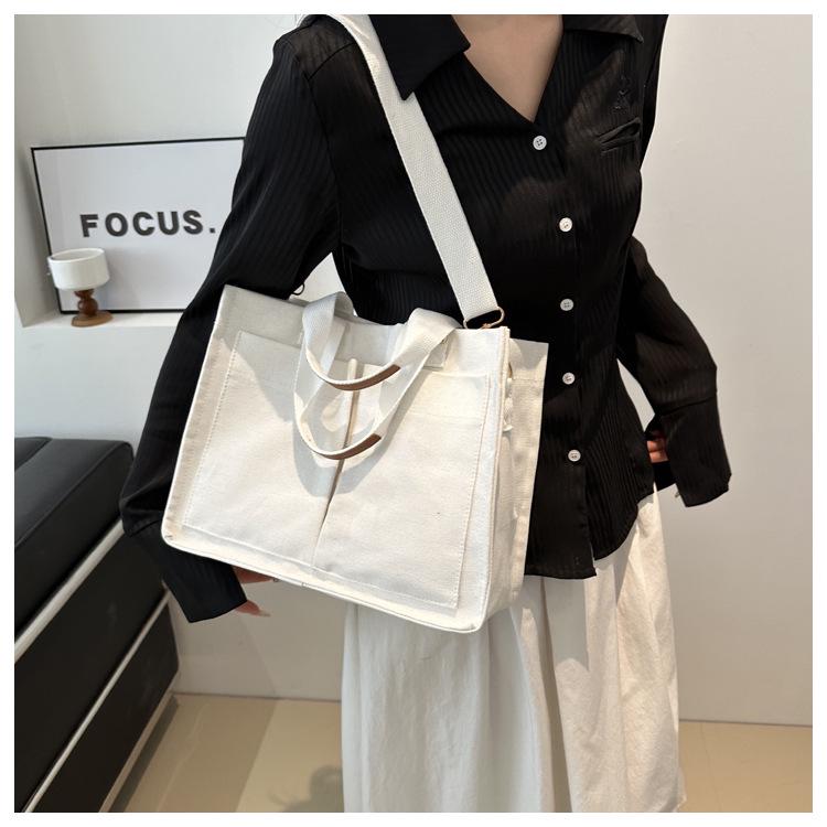 2024 Eco-friendly Korean Japanese Style Large Canvas Tote Bag - Women's Shoulder & Crossbody