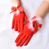 WTEMPO 1 Pair Cold-proof Full Finger Gloves Elegant Warm Bow Plush Bell Red Gloves Christmas Costume Decorative Accessories