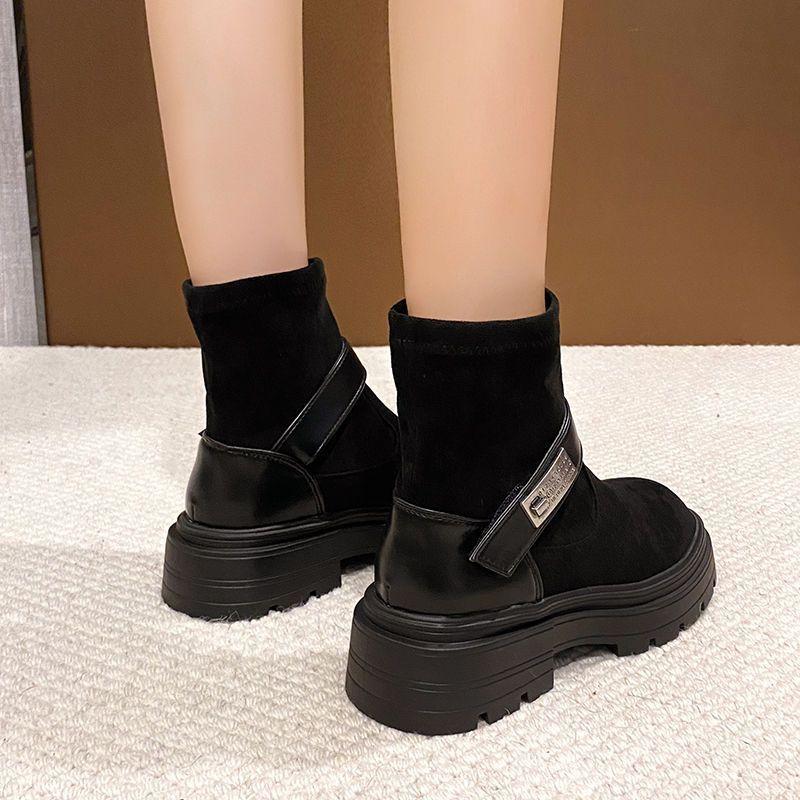 Thick-soled heightening suede thin boots elastic boots women's 2025 autumn new retro wind wipe head British style Martin boots