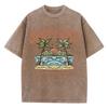 Coconut Tree Beach Printed Washed T-Shirts Cotton Tops Comfortable Distressed O-Neck T Shirts Summer Casual Man Clothes