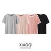Fashion Style 2024 Women's Clothing Summer New Round Neck Basic Stripes Print Contrast Color Patchwork Short-Sleeved T-shirt 4 Colors