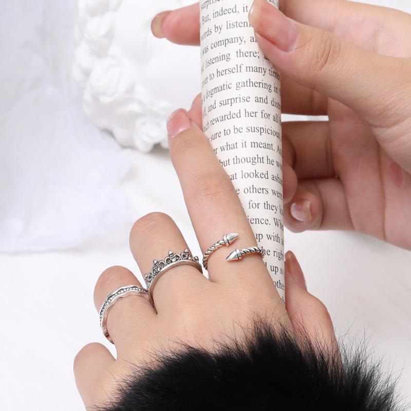 Anéis Prata Tailandesa Tendência Coreana Unissex - Conjunto Vintage Envelhecido para Casais com Personalidades Dominantes