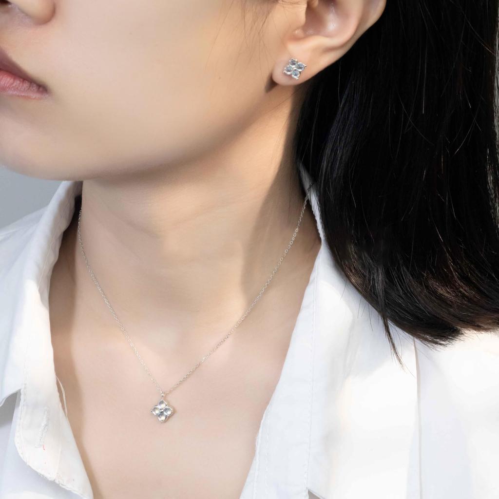 Moonstone Necklace and Earrings for Clover Silver Hypoallergenic June Popular Birthday Gift for Women [FH.bird] Women, "Lucky Charm" 925, Necklace,