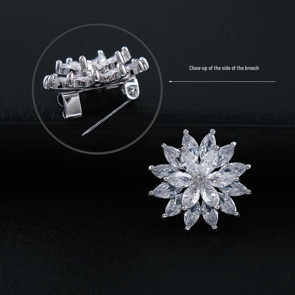 Elegant Zircon Sunflower Brooch: High-End Lapel Pin with Niche Anti-Exposure Button for Women