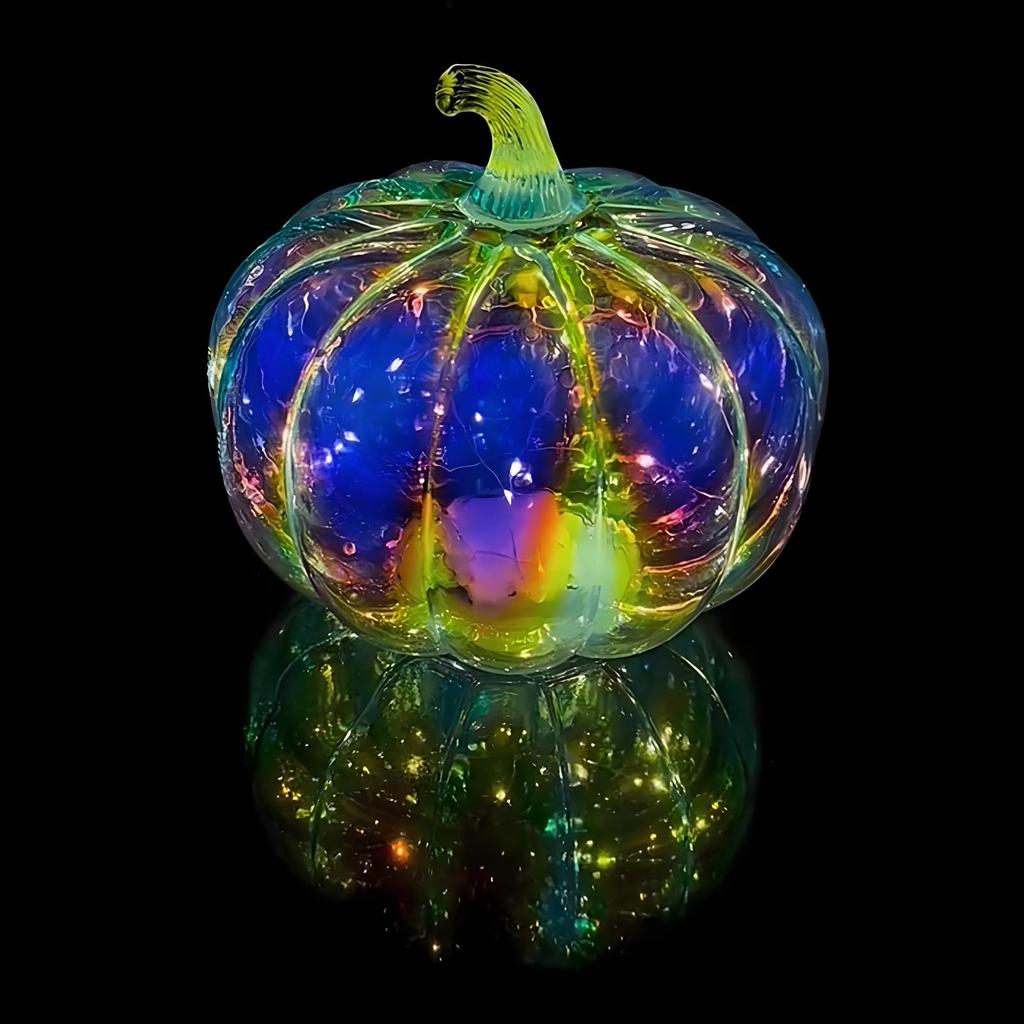 Multicolor Gradient Glass Pumpkin Lamp Decorative Centerpiece for Halloween Fall Home Decor