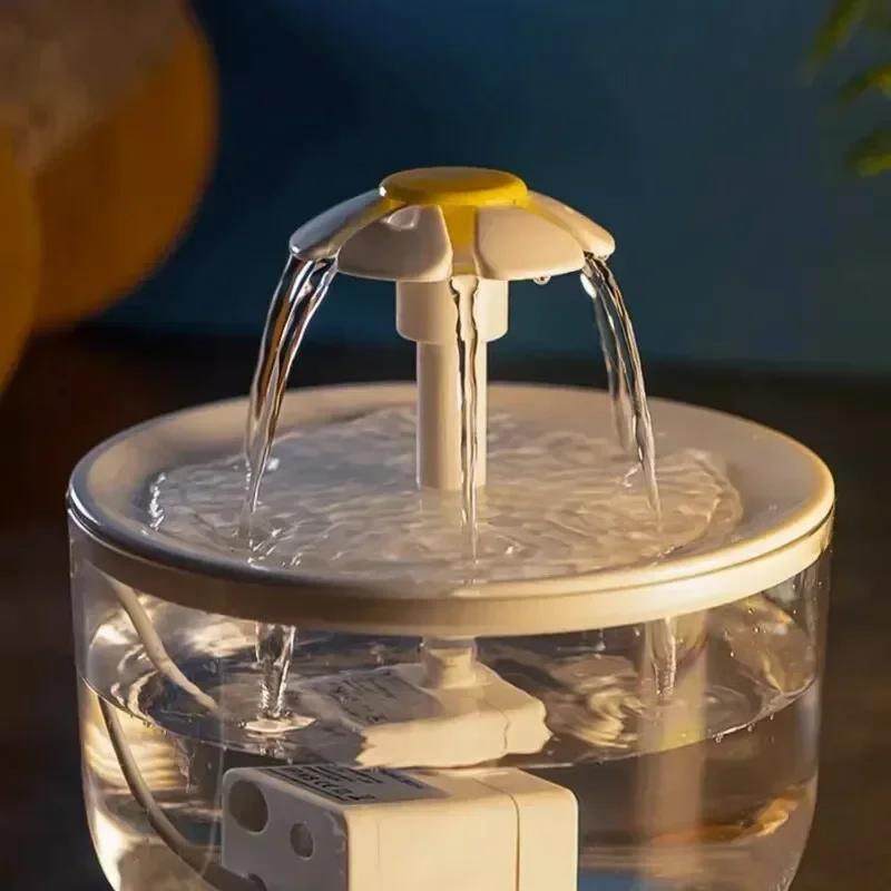 Fontana d'acqua per animali domestici a circolazione automatica Gatto Silenzioso Distributore d'acqua Cane Petalo Trasparente Filtro dell'acqua Interruzione di corrente