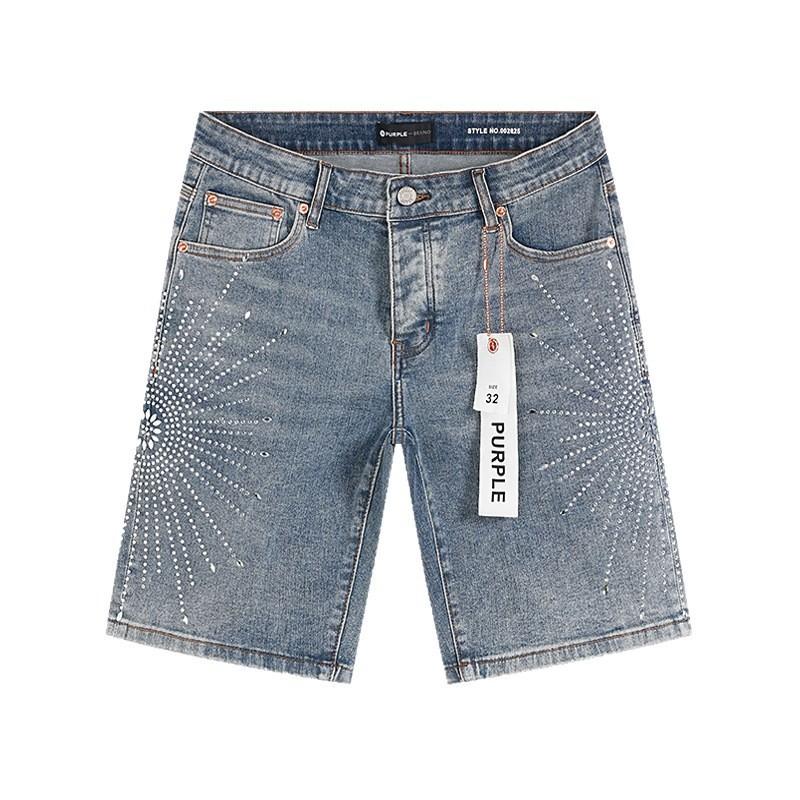 Purple Jeans Streetwear Loose Fit Denim Shorts Men Women Mid-Rise Straight Cut With Embroidery Stone Wash