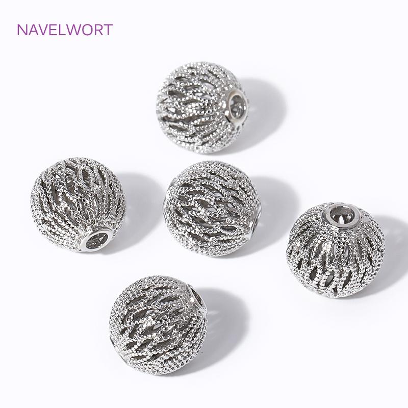 18K Gold Plated Hollow Spherical Spacer Beads Brass Round Loose Beads,Separators For Beads,DIY Beading Jewelry Making Findings