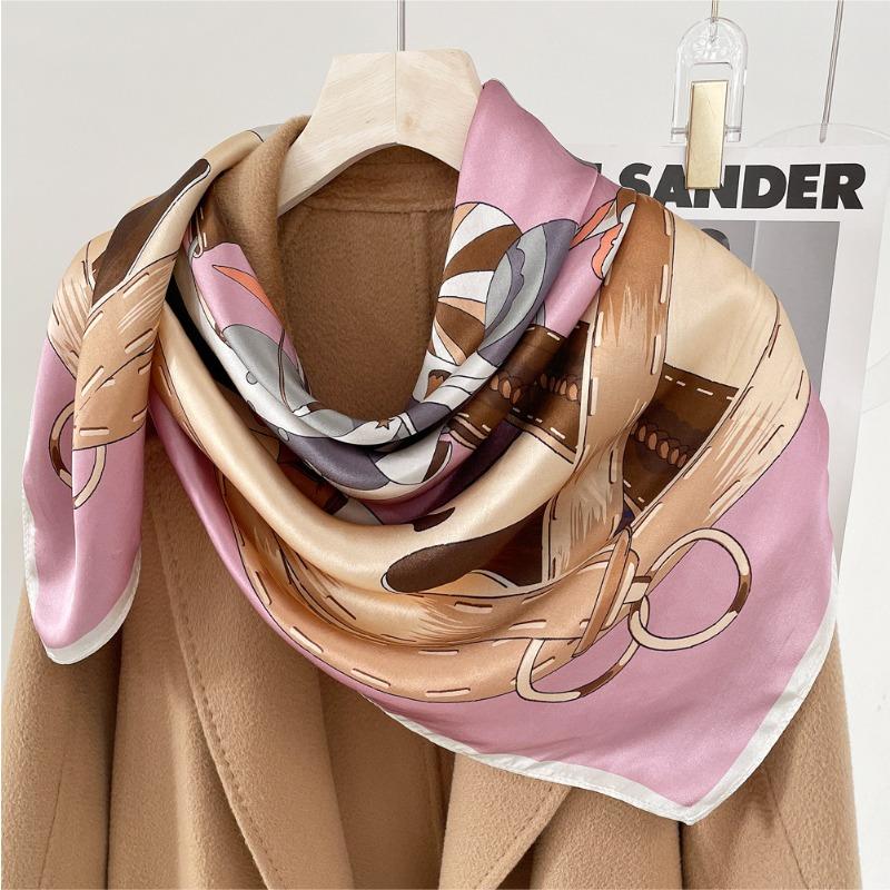 Spring new plain crepe satin printed silk scarf women's mulberry silk temperament elegant square scarf