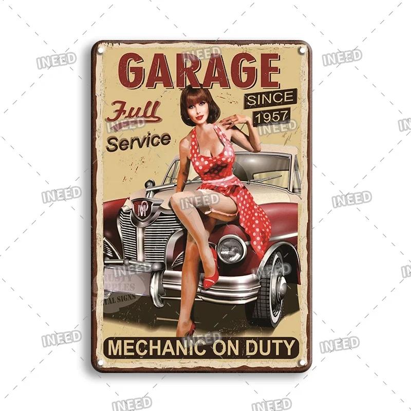 Retro Sexy Beauty Aluminum Poster - Men's Metal Plaque, Garage Cave Workshop Wall Decor