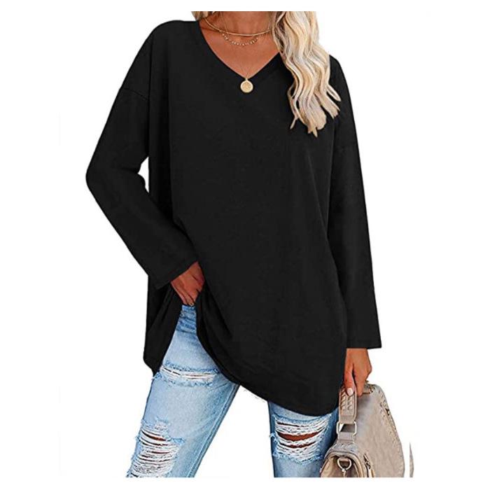 Super Large Multi-color Loose V-neck Women's T-shirt with Drop Shoulder Sleeves