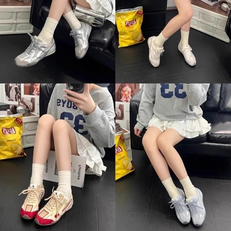 4CM Inner Height Increase Soft Leather Silver German Training Shoes Women's 2025 New Mesh Breathable Leisure Sports Hiking Forrest Gump Shoes