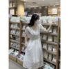 Gentle Wind Lace Bubble Sleeve Dress Women's Summer New Temperament Fashion High Waist Thin Medium and Long Dress Tide