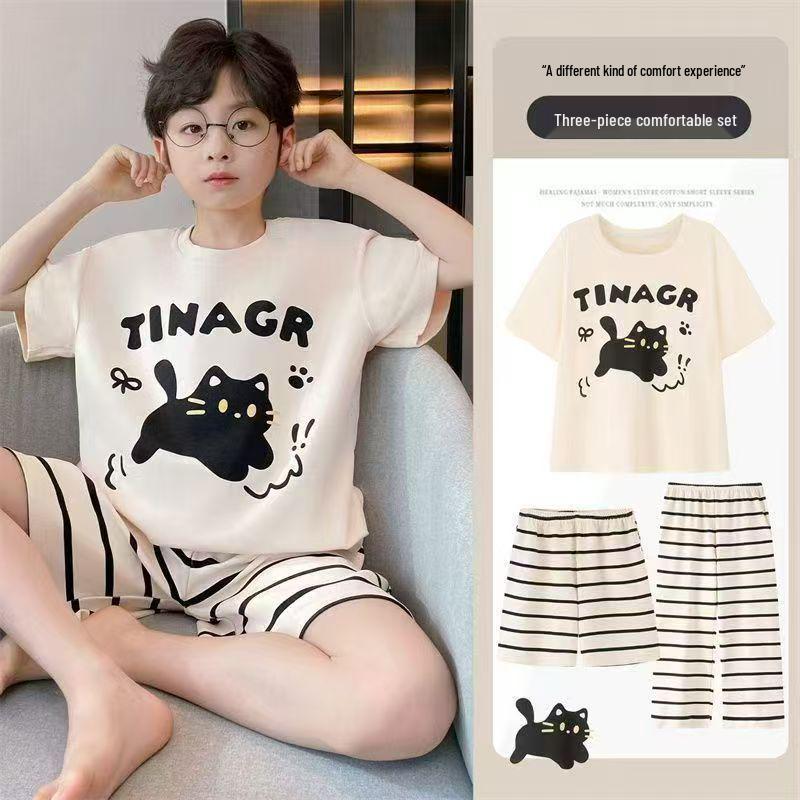 Boys' Summer Pajama Set - Casual Short Sleeve and Loose Fit for Kids
