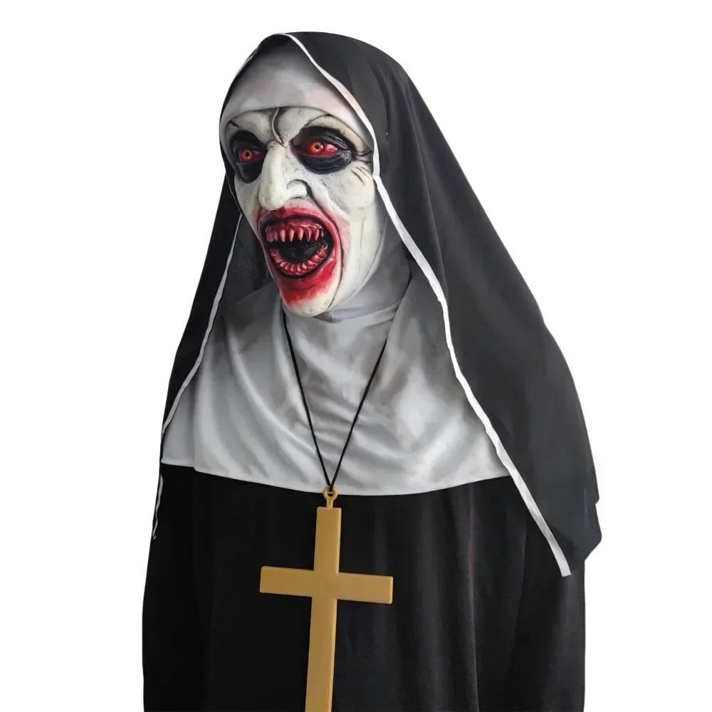Halloween Party Masks Masquerade Horror Nun Cosplay Costume Horror Films Cosplay Halloween Latex Open Mouth Nun MaskHelmet Party
