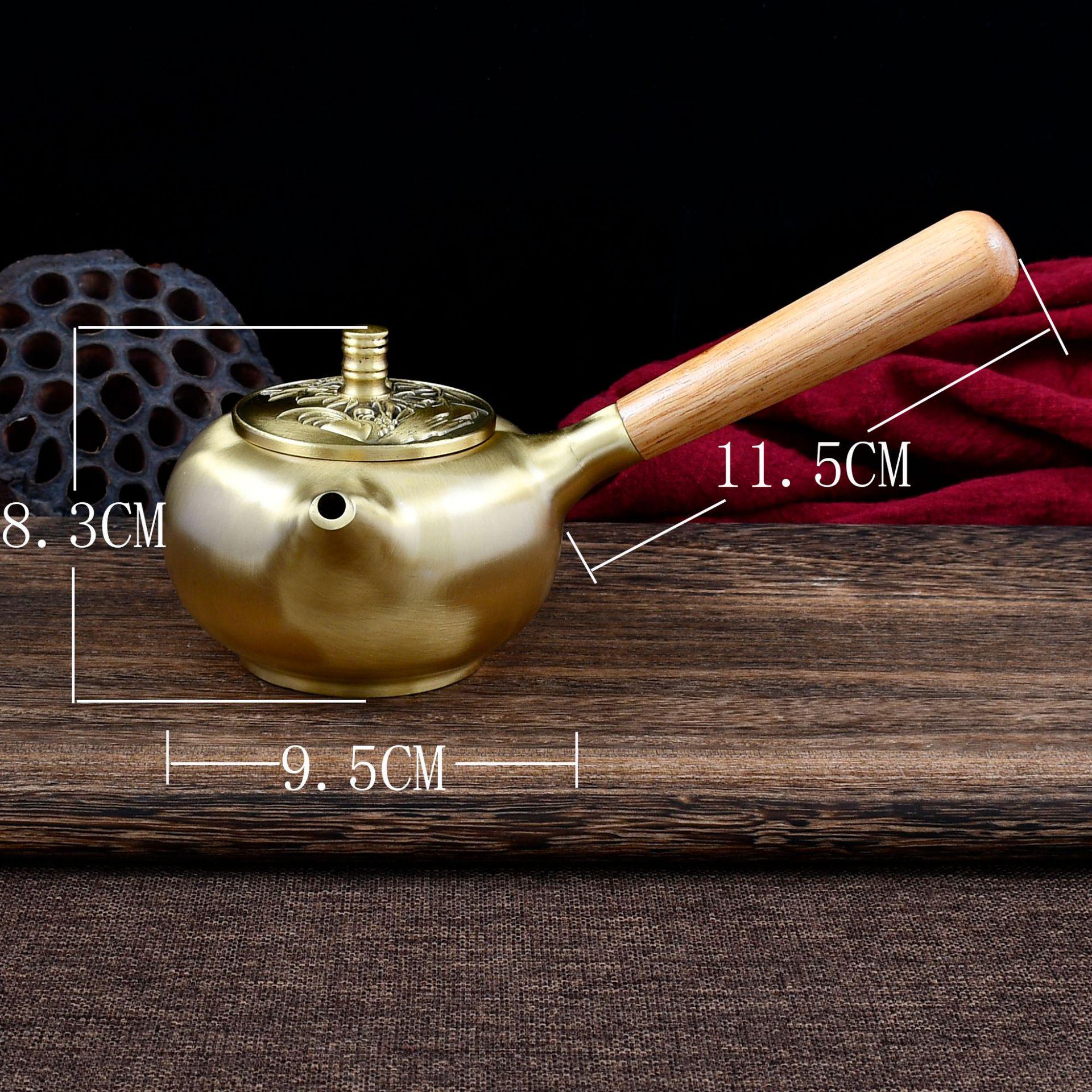 Brass Chinese Bamboo-Style Teapot with Peace Motif and Antique Craftsmanship