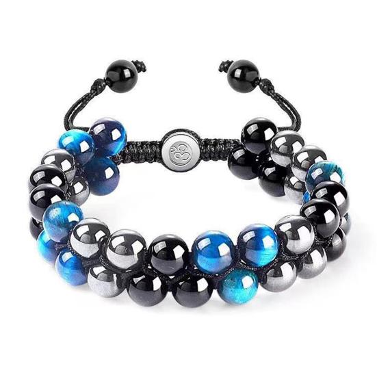 Yousheng Beads Bracelet Adjustable Beaded Double Layer Triple Protection Elastic Rope Bring Good Luck Gifts Men Women Natural Faux Tiger Eye Healing