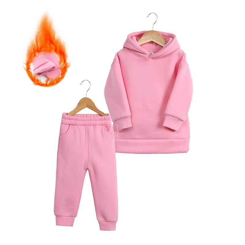 2026 Winter Children Fleece Outfits Toddler Warm Thicken Cotton Soild Hoodies+Pants Tracksuit Kids Boy Girl Sweatsuits Sets