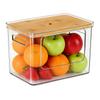 Transparent Garbage Bag Storage Box Garbage Bag Dispenser Under Sink Stackable Clear Organizer Bins With Bamboo Wood Lid