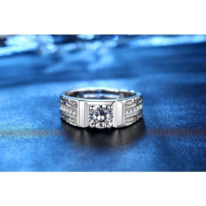 S925 Silver Ring Men's Domineering Zircon Open Wedding Ring Gold-plated 18K Gold Great Wall Pattern Men's Ring