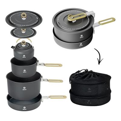 Alocs 4-Piece Camping Cookware Set: Foldable Camping Pot, Outdoor Kettle, Non-Stick Frying Pan, Lightweight Aluminum Cookware Set with Storage Bag, Su