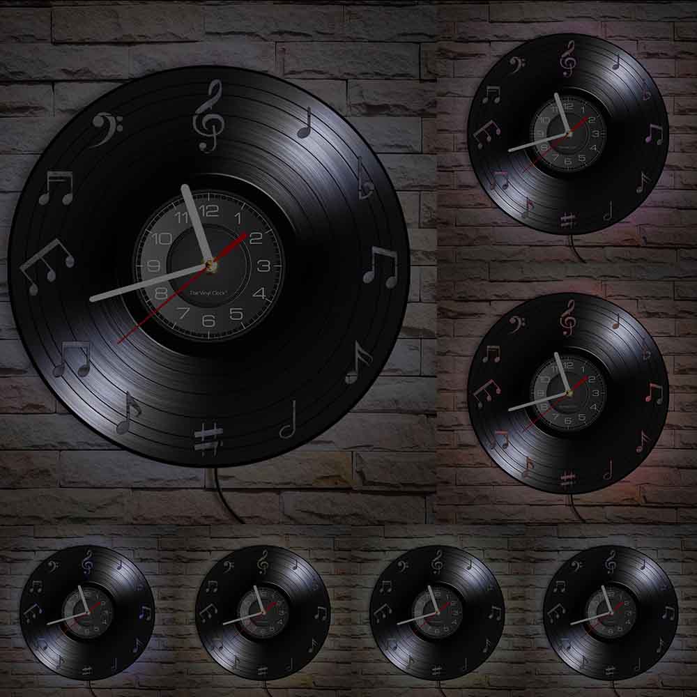 Music Notes Wall Art Treble Clef Vinyl Record Wall Clock Hanging Sheet Music Art Vintage Watch Rock N Roll Music Lover Gift