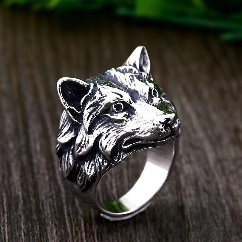 Retro Wolf Fox Ring For Men Zinc Alloy Color Punk Gothic Open Ring Zinc Alloy Handmade Unisex Designer Zircon Biker Accessories