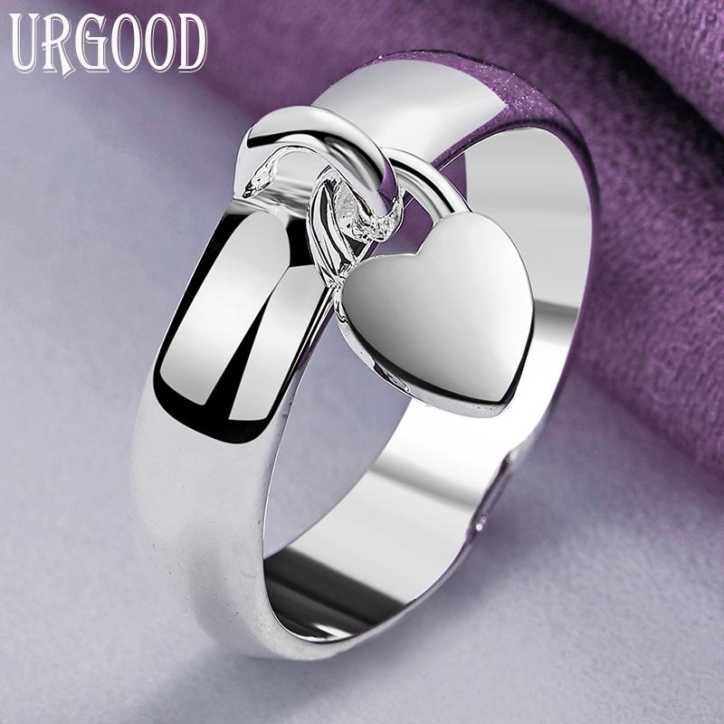 925 Sterling Silver Smooth Heart Ring Lock Ring Fashion Jewelry