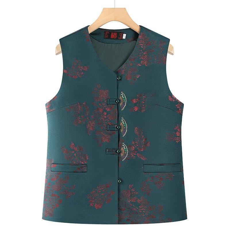 

Chinese Style Satin Shawl Vest for Elderly Women: Autumn Grandma Outerwear 4XL [Recommended for 130-145 lbs]
