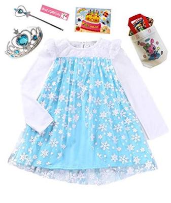 [zwei Kätzchen] Elsa-Kleid, Frozen Disney Kleid, mit Prinzessinnen-Tiara und Zauberstab, Mosaikaufkleber, Zeichentasche, Weihnachten, Halloween, Geburtstag (100)