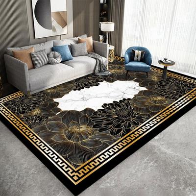 Black Gold Marble Area Rug Modern Abstract Geometric Rug Non-Slip Soft Floor Carpet Decor for Home Living Room Bedroom Office
