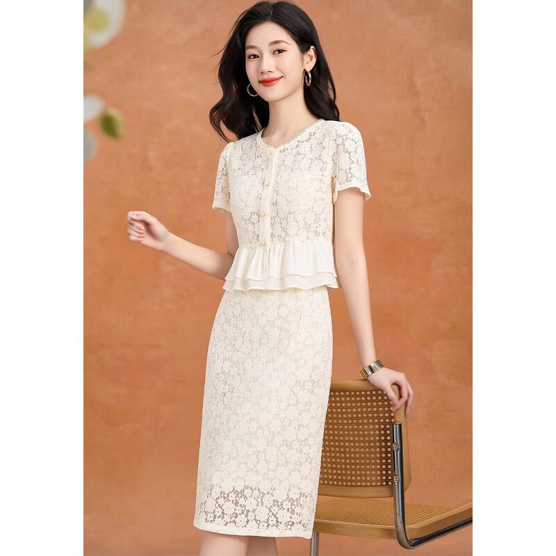 Women s Elegant Embroidered Lace Faux Two-Piece A-line Dress 3XL