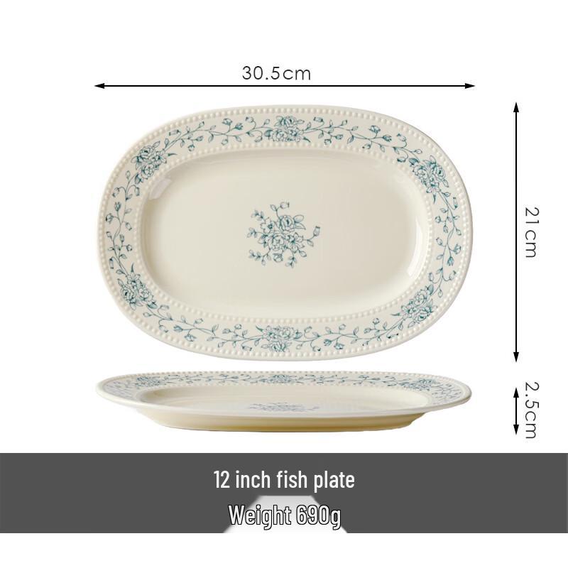OIMG French Retro Rose Ceramic Fish Plate