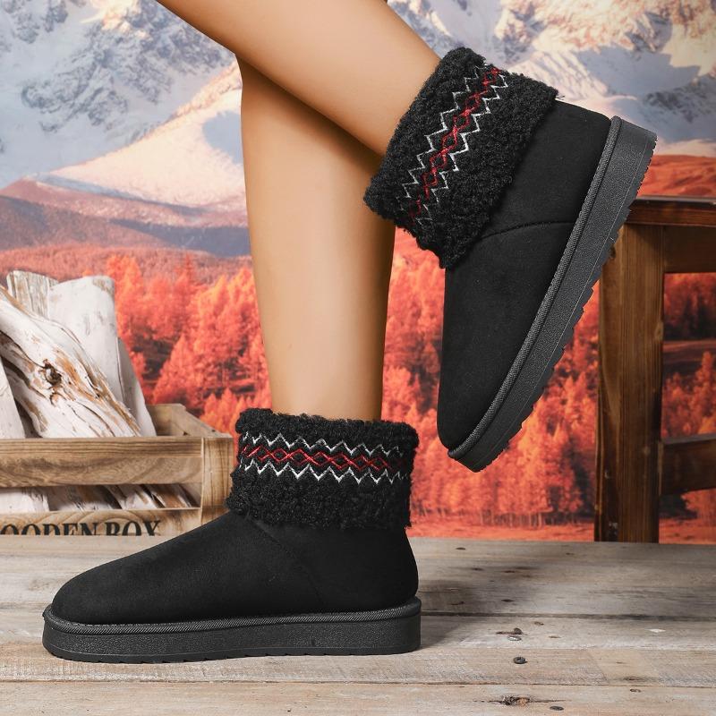 New velvet thickened warm short snow boots women's autumn and winter embroidered wool mouth Northeast velvet cotton shoes