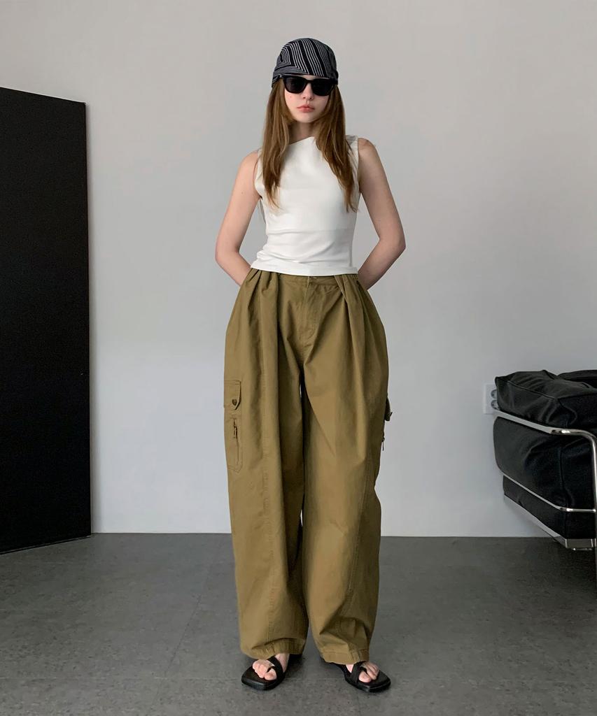 Baseukala Wide Cotton Cargo Pants (2Colors)
