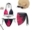 Printed 3 Piece Split Bikini Swimsuit Set with Tie Up Apron