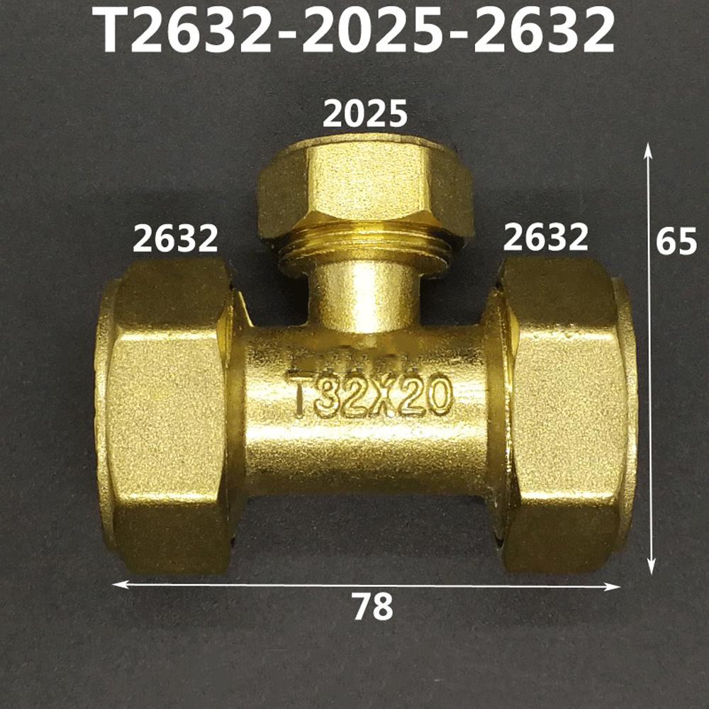 Brass Compression Tee Pex 1216/1418/1620/2026/2632 Pipe Fitting Equal Reduced Aluminum Plastic Pipe Fittings for Floor Heating