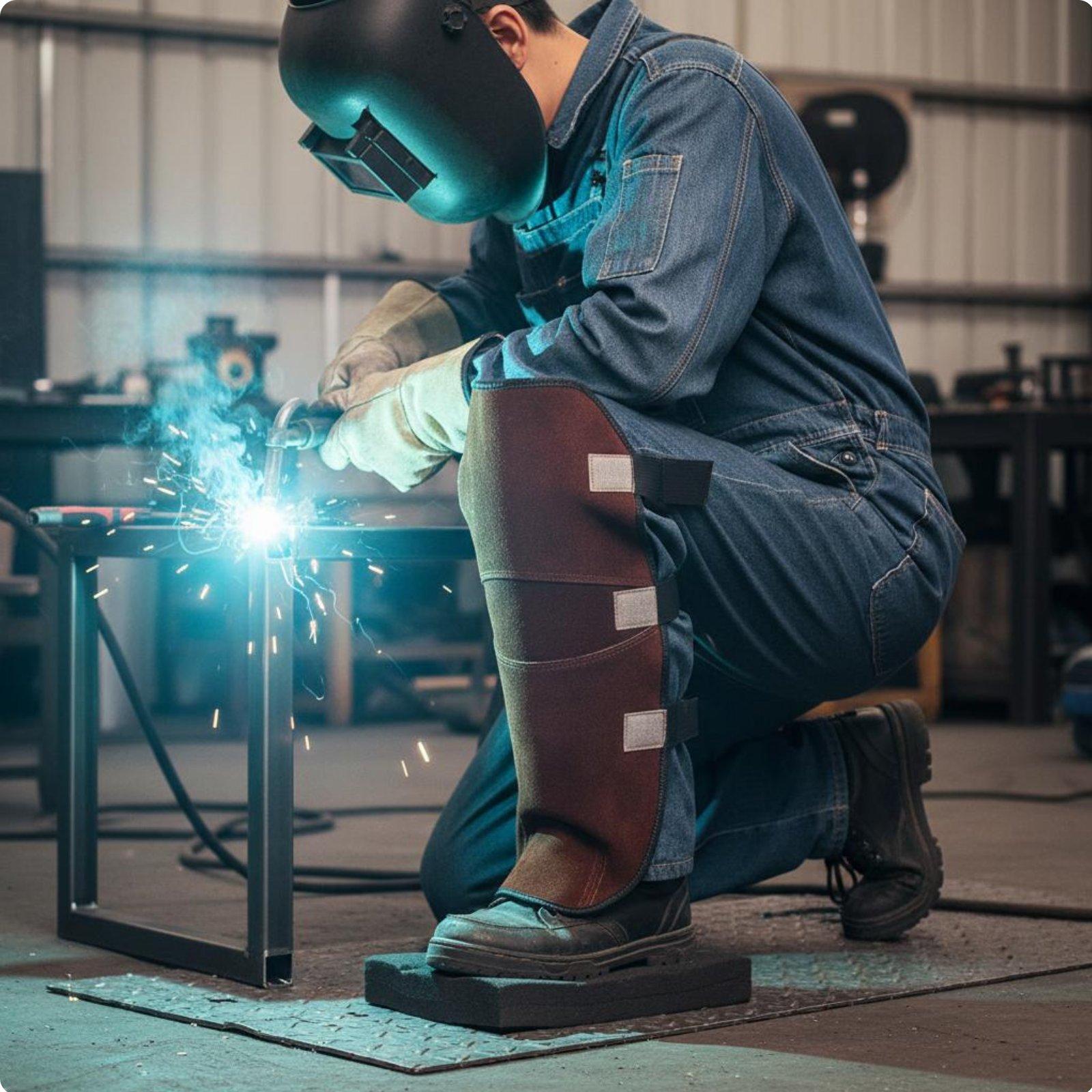 Bovine Leather Welder Gaiters Flame Retardant Leather Metalworking Leg Guards Safety Legwear Adjustable Straps Work Safety Gear