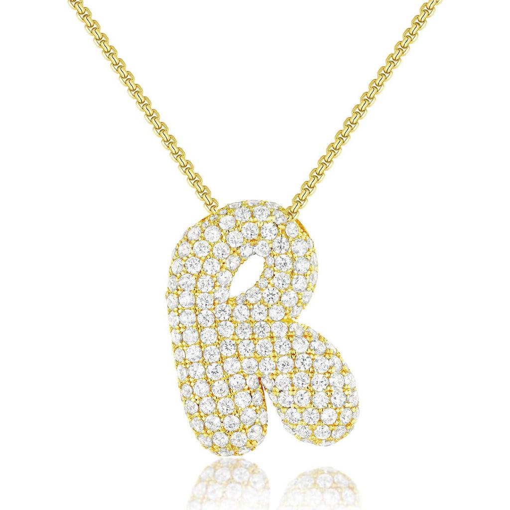 18K Gold 26-Letter Zircon Necklace with Copper Inlay