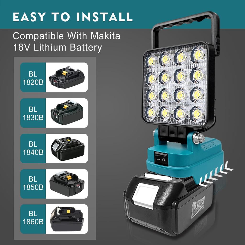 NEW LED Work Lights For Makita/Milwaukee/Dewalt 18V Li-ion Battery Lamp Hand Lantern Spotlight USB Charger Power Tool Parts