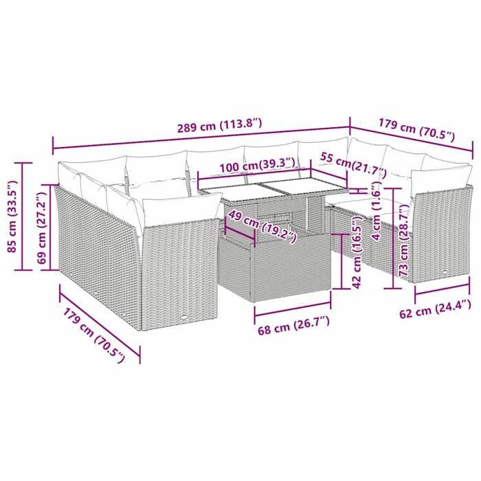 VidaXL Garden Furniture 10 Pcs and Brown Cushions Braided Resin Acacia, Outdoor Sofa Set, Garden Furniture, 3326225