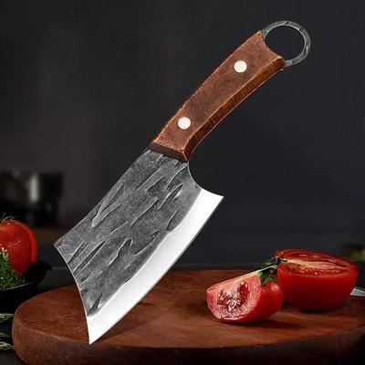 Küchenkochmesser, handgefertigt, geschmiedet, Ausbeinmesser, Fleischerbeil, Edelstahl, Metzgermesser, Holzgriff, Küchenzubehör