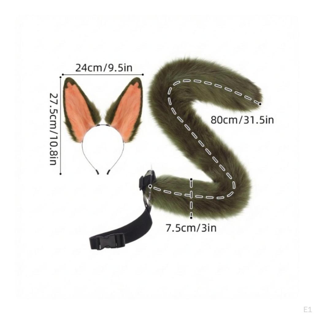 Animal Ears and Tail Set Furry Textile Headband with Adjustable Costume