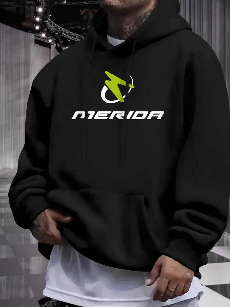 Cozy Fleece Hoodie with "MERIDA" Print - Gray Casual Pullover for Winter & Fall